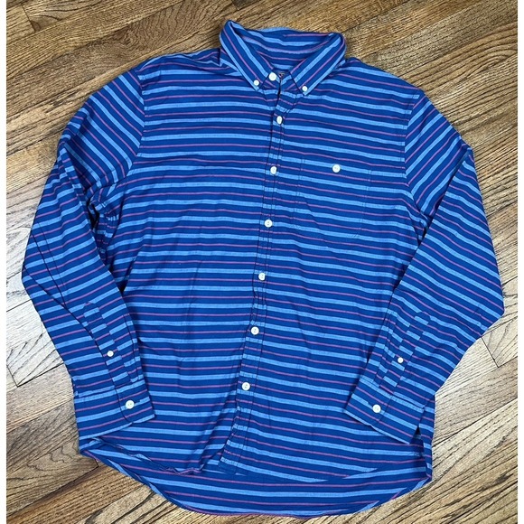 Vineyard Vines Other - Vineyard Vines Long Sleeve Button Up Blue Pink Striped Shirt Linen Blend Sz XL